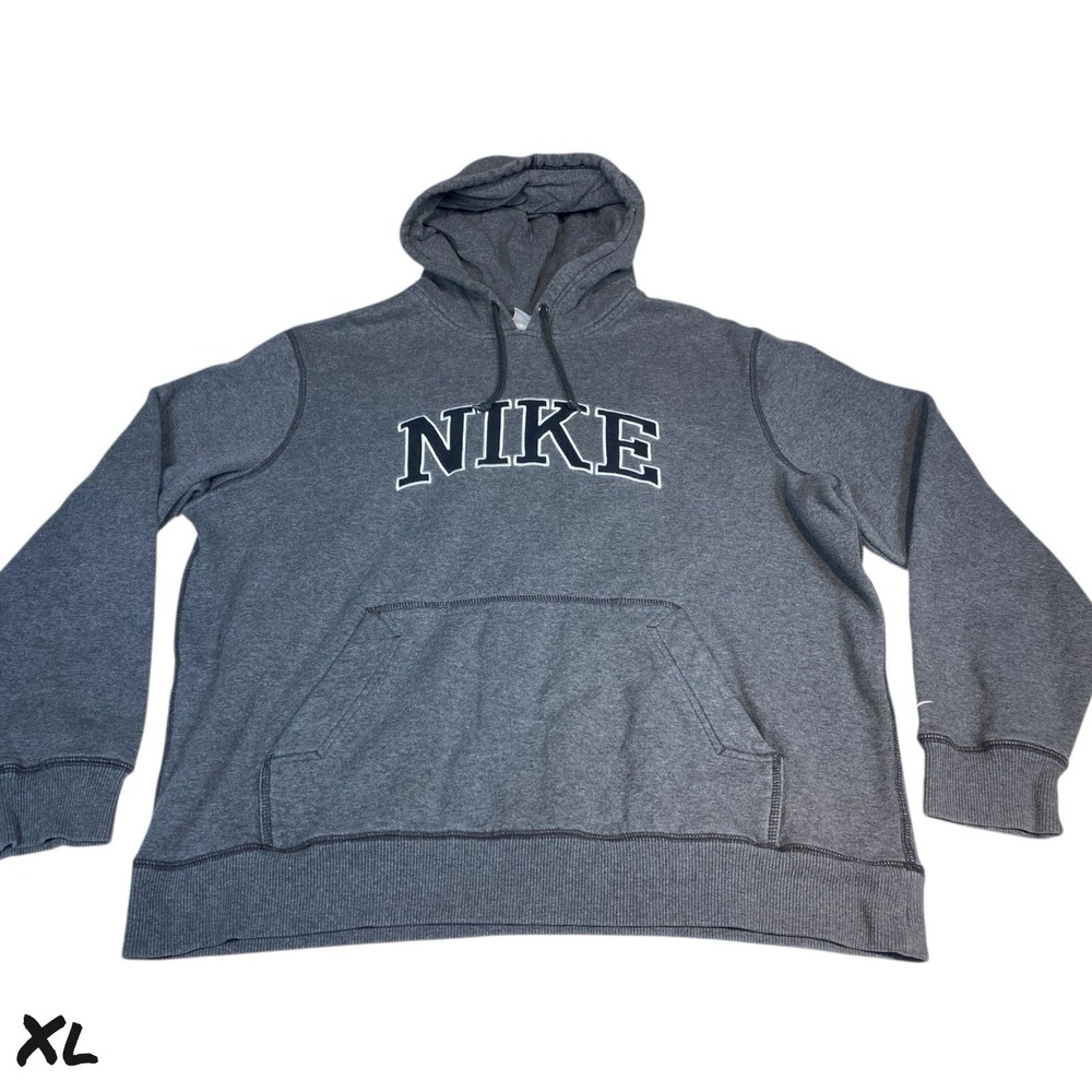 Vintage Nike Hoodie Mens XL Spell Out Logo Pullover Sweatshirt Gray Y2K